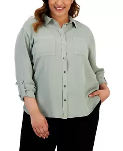 Calvin Klein Jeans Women's Trendy Plus Size 3X Utility Shirt in Sage Green NWT - Picture 1 of 4