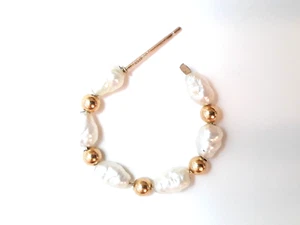 14K Solid Yellow Gold & Freshwater Pearl Single Ear Hoop Earring - Picture 1 of 3