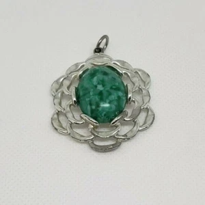Colgante Sarah Coventry Ovalado Moda Moteado Aqua Tono Plata - Imagen 1 de 5