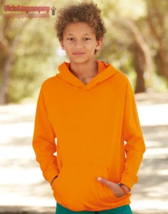 FRUIT OF THE LOOM CHILDRENS UNISEX HOODIE HOODED LIGHTWEIGHT SWEAT RAGLAN KIDS - Picture 1 of 12