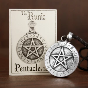 Pewter Rune Pentacle Pendant Norse Futhark Pentagram Necklace Wiccan Jewelry - Picture 1 of 7