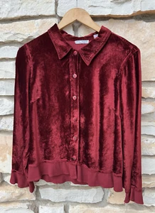 RUSS BERENS Malibu Rust Red Velvet Ladies Long Sleeve Button-Up Rayon USA Size S - Picture 1 of 3