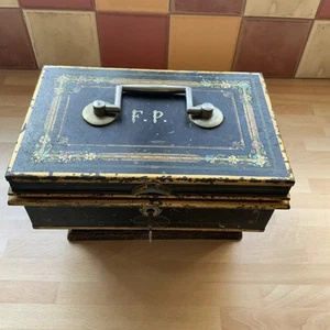 Antique Victorian c.1900 Travelling Metal Jewellery Box 8” x 3” x 5” ? French - Picture 1 of 23