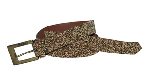 Brown shiny belt with mini beads and copper buckle Size M Good condition - Picture 1 of 4