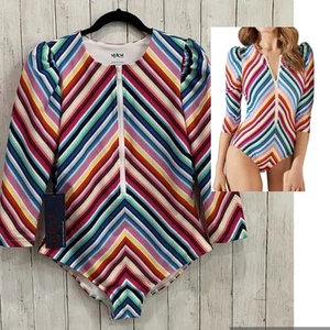 Stylest System Dreamsculpt Large Rainbow Rush Guard Zip One Piece Swimsuit New - Picture 1 of 13