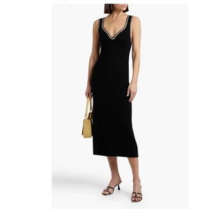 MAJE sweater dress size 8 / 40 Crochet trim ribbed-knit midi black long tank - Picture 1 of 12