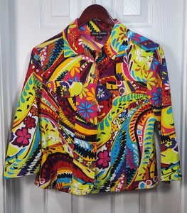 Gaudy Couture Womens Size S Jacket Artsy Colorful Vintage Cotton Pockets Shacket - Afbeelding 1 van 7
