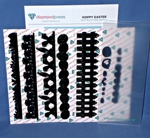 Juego de troqueles con borde de Pascua lúpulo prensa de diamantes conejito huevos flores hierba pollito - Imagen 1 de 8