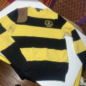 Polo Ralph Lauren Sports Kids Knit Sweater Stripe Yellow/Black Patch size Xl - Picture 1 of 5