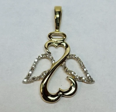 Jane Seymour JWBR 14k Yellow Gold Open Hearts Angel Diamond Pendant - Imagem 1 de 4