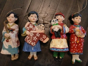 Adorable VTG Four Chinese Ornaments Hanging Movable Feet Approximately 5.5x2" - Picture 1 of 9