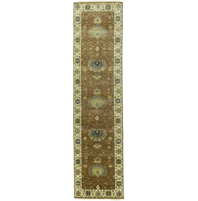 Hand-Knotted Kitchen Oushak Chobi Hallway Runner Rug Floral Style Carpet 3X10 ft - Image 1 of 4