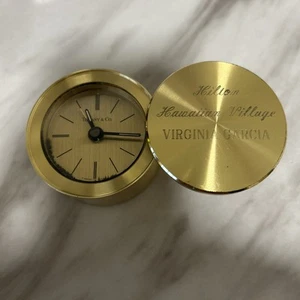 TIFFANY & CO SWISS TRAVEL DESK CLOCK ROUND FACE COVER BRASS SWIVEL Untested - Picture 1 of 5