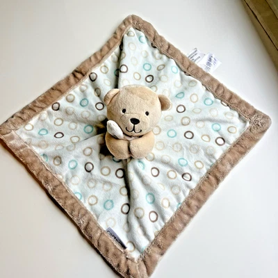 Oso de peluche Lovey bronceado/azul multicolor anillos manta de seguridad polar Carter Foto 1 de 4