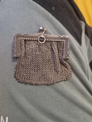 ancien porte monnaies reticule bourse tressée en argent massif poincon - Photo 1/3