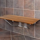 36" Foldable Teak Shower Seat Bench Wall Mount 400lb Capacity Chrome Bathroom