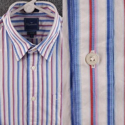 Faconnable Blue Red Pink XL Cotton Club Striped Point French Button Up Pocket - Image 1 of 4