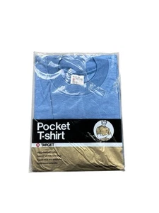 Vintage 60s Pocket Tshirt Blank Blue Target Cotton Paknit 70s USA Medium NOS - Picture 1 of 3