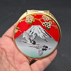Vintage Cloisonne Mirrored Compact Flying Crane Birds - Picture 1 of 4