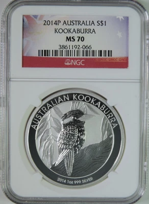 2014 P Australia Kookaburra 1oz .999 Silver $1 Coin NGC MS70 - Image 1 of 4