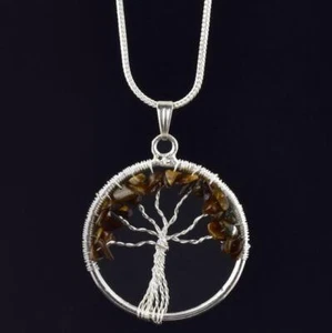 Tiger Eye Natural Stone Necklace Pendants Tree of Life Jewelry For Woman - Picture 1 of 3