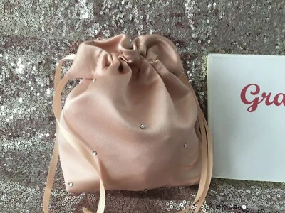 BLUSH/NUDE DIAMANTE DUCHESS SATIN DOLLY BAG B/MAID FLOWER GIRL *UK MADE/SELLER*
