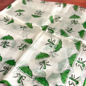 VTG Retro Spring Themed Handkerchief Sheer Silk Umbrella Print 16in Square - Picture 1 of 6