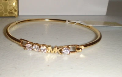 Michael Kors MK Logo Yellow Gold S/ Steel Bracelet 4 Single Crystals MKJ7316710 - Image 1 of 4