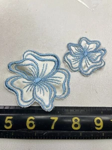 Vtg 2 Patches BLUE FLOWERS FLORAL Embroidered Sew-On Patch Lot Of 2 Patches T146 - Picture 1 of 2