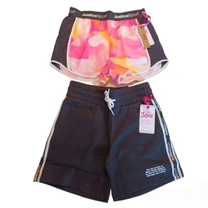 2 Pairs Justice Sport Girls Shorts-10-Running-Midi-Multi Color-Black - Picture 1 of 10