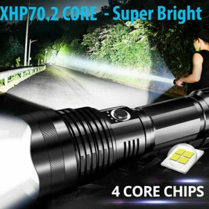 Super Bright 4 Cores Powerful Flashlight XHP50 Rechargeable Zoom Torch - Picture 1 of 10