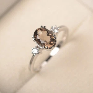 Natural Smoky Quartz Ring 925 Sterling Silver Oval Cut Unique Anniversary Ring - Picture 1 of 7