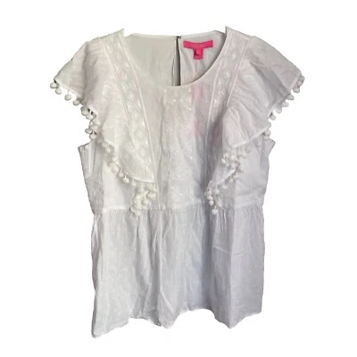 New Lilly Pulitzer Raquelle Top Resort White Swiss Dot Dobby Chambray Medium - Image 1 of 4