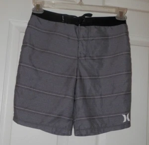 Hurley Boys Swim Trunks Board Shorts Size 12/26 Gray/black Stripes - Picture 1 of 3