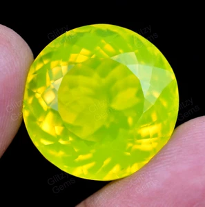 Natural Neon Yellow Opal 49.70 Ct Round Certified Untreated Rare Loose Gemstone - Picture 1 of 6
