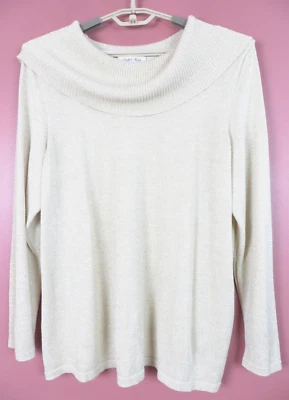 SC001348- JUDITH HART Mujer Seda Metálica Túnica Suéter Beige Brillante Talla 2X Foto 1 de 4