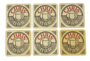 6 piezas posavasadas vintage personalizadas Chris' Bar Beer Man Cave Chris Bar - Imagen 1 de 7