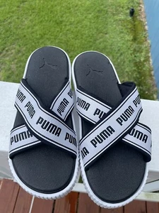 Puma Platform Slide Sandals Women's Size 9.5 White Black 380677-01 - Picture 1 of 10