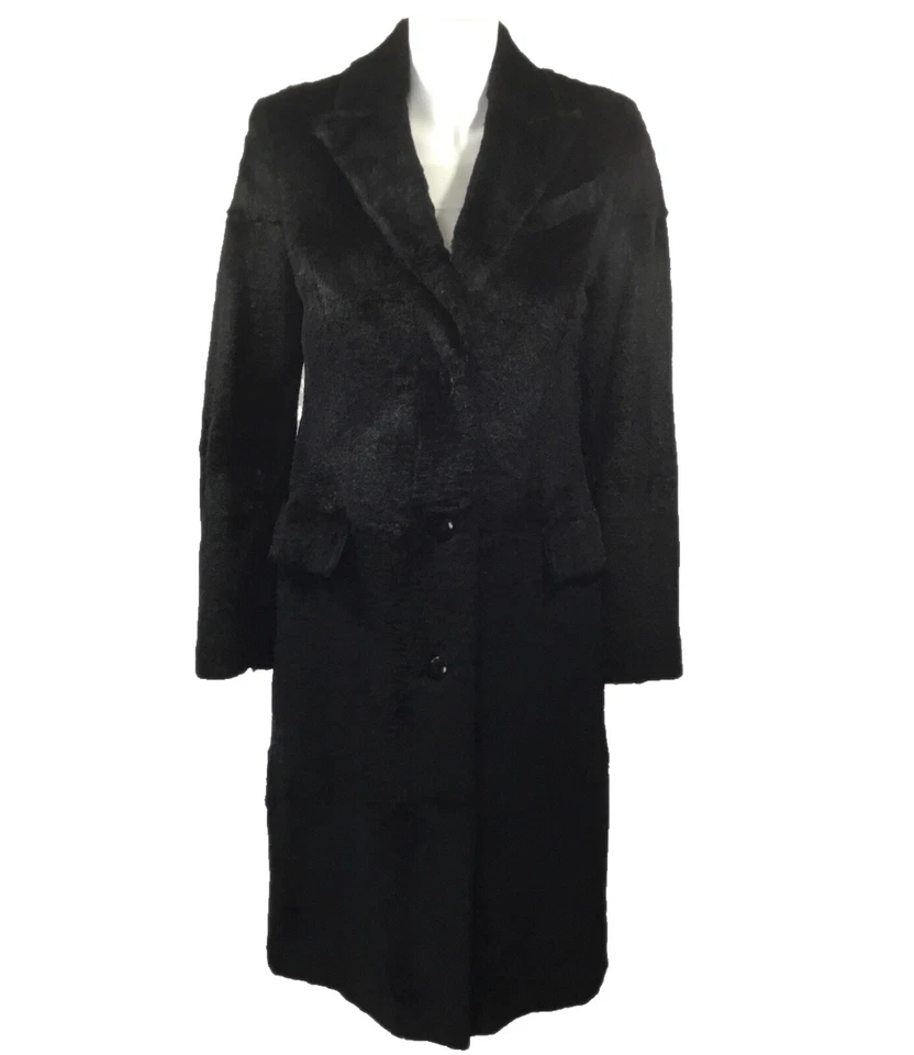 Abrigo negro vintage de piel de conejo SALVATORE FERRAGAMO de segunda mano, talla 8 Foto 1 de 3