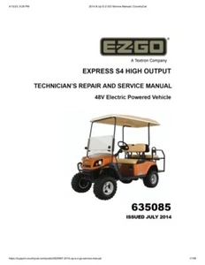 Manual de servicio EZGO Express S4 48V | 2014-2020 | Eléctrico de alto rendimiento | CD O EE. UU. - Imagen 1 de 8