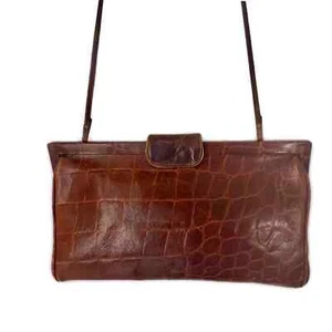 Vintage Jenna Davies Brown Italian Croc Leather Purse  - Picture 1 of 11