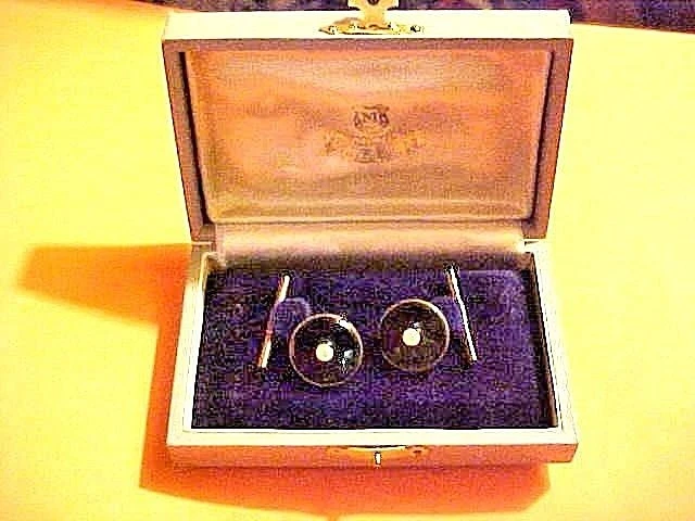 Vintage K Mikimoto Sterling Silver Black Onyx and Pearl Cufflink Set Japan - Image 1 of 4