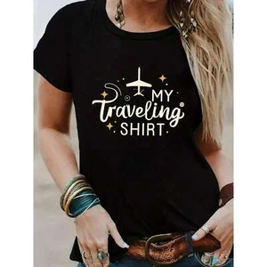 Travel Printed Round Neck T-shirt, All Season Casual Short Sleeved T-shirt - Picture 1 of 12
