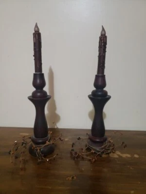 Primitive Battery Powered Brown Candle Sticks - Image 1 of 3