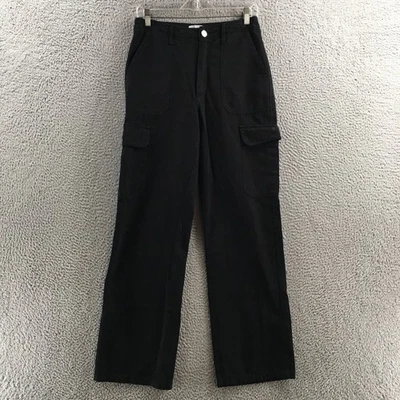 ZARA прямые штанины грузовые брюки женщин 6 черный джинсовой ткани хлопок молнии мухи кнопка спереди - Изображение 1 из 4