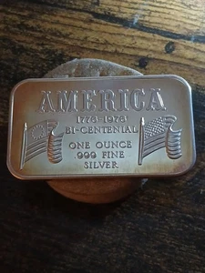 Vintage 1776-1976 "America" Bi-Centennial 1 oz .999 Silver Art Bar Madison Mint - Picture 1 of 11