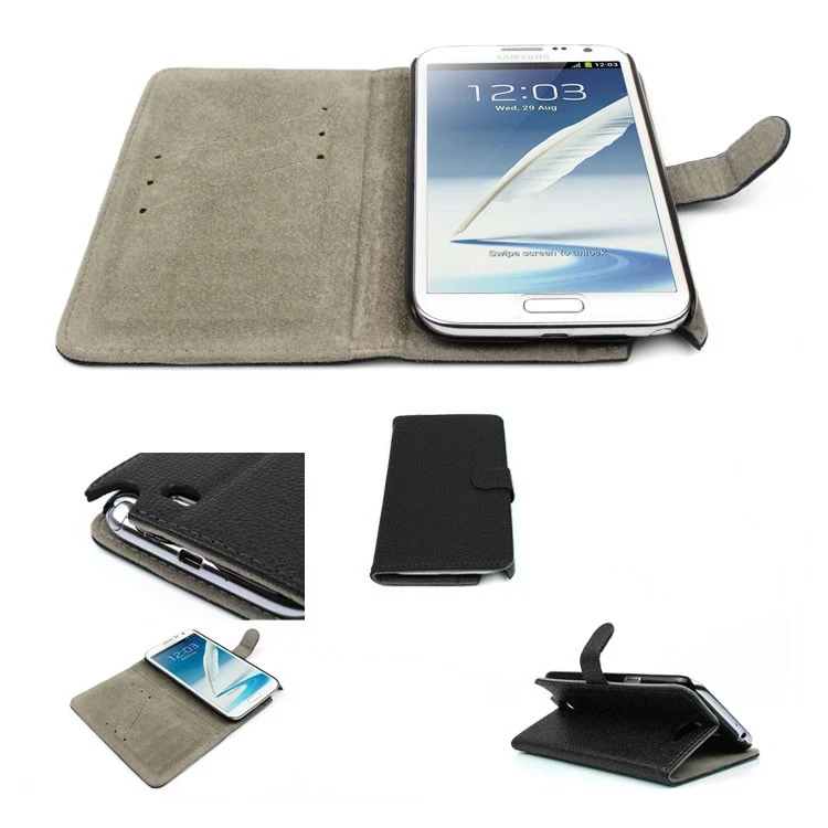 NEW WALLET CASE COVER FLIP STAND POUCH PU LEATHER BLACK GALAXY NOTE II 2 - Image 1 of 1