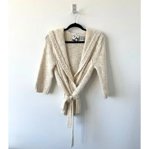 Barneys New York CO-OP Alpaca Blend Chunky Knit Belted Hoodie Sweater Cardigan M - Picture 1 of 10