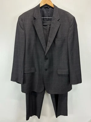 Jos A Bank 2 Pcs SUIT 46R 36x29.5 Windowpane Gray Plaid 100% Wool Jacket Pants - Image 1 of 4