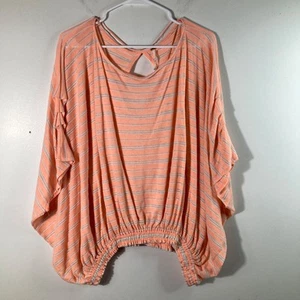 Womens Free People Batwing Stretch Stripe Top Peach White L Poly Rayon Linen Cot - Picture 1 of 9